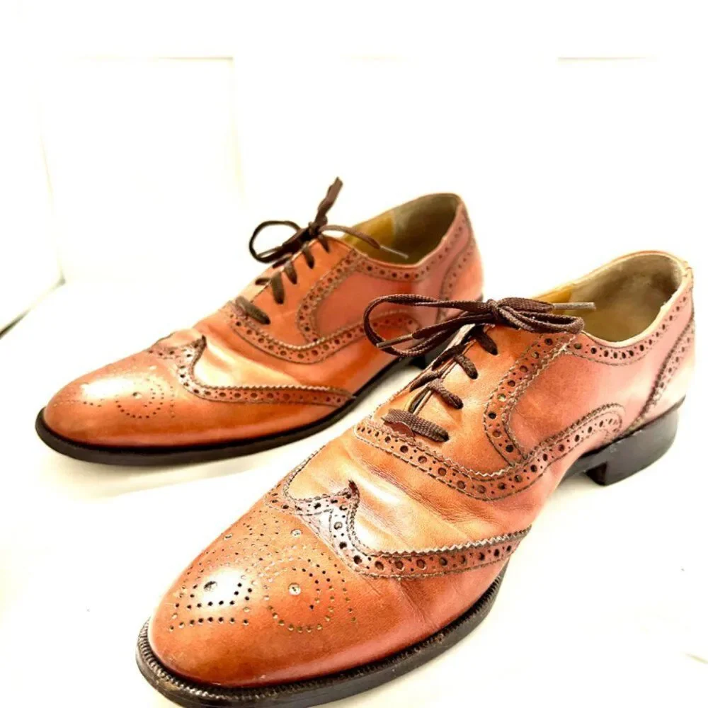 Mario Bruni Brogue Men's Leather Shoes Brown Made In Italy Luxury Brand Size 9
